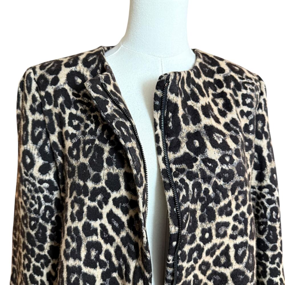Zara Woman Leopard Print Zipper Front Blazer Jacket Lightweight Size Large - Picture 4 of 9